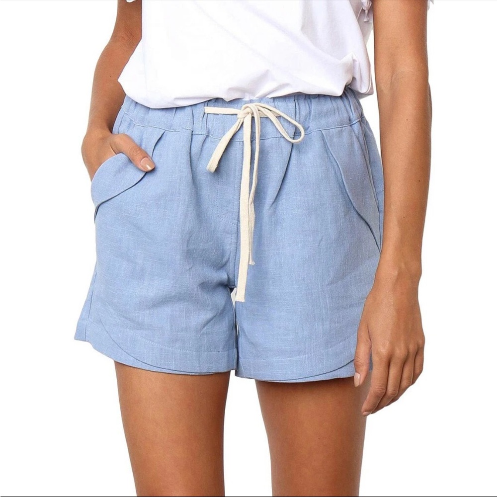 Women’s Light Blue Drawstring Shorts, 100% Cotton, 2XL, New In Bag